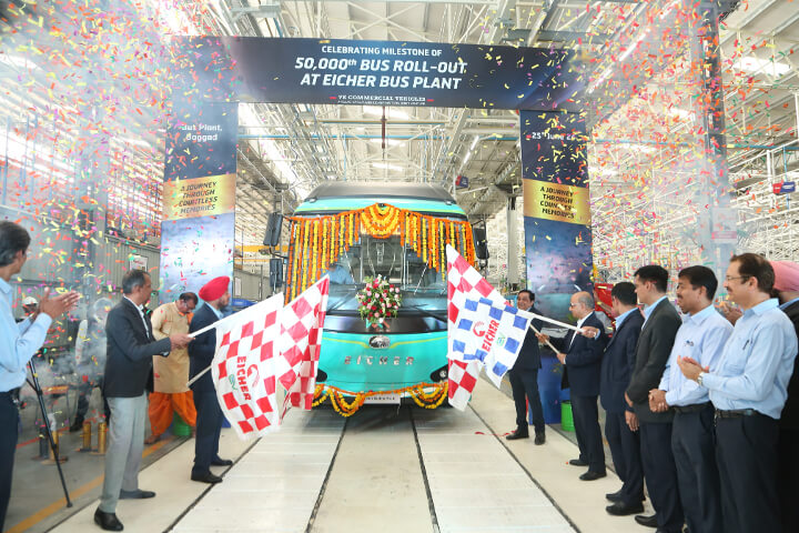 Eicher rolls out 50,00th fully factory-built bus from Baggad Plant