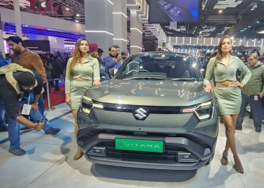 Maruti Suzuki's eBorn SUV, the e VITARA, at the Bharat Mobility Global Expo 2025