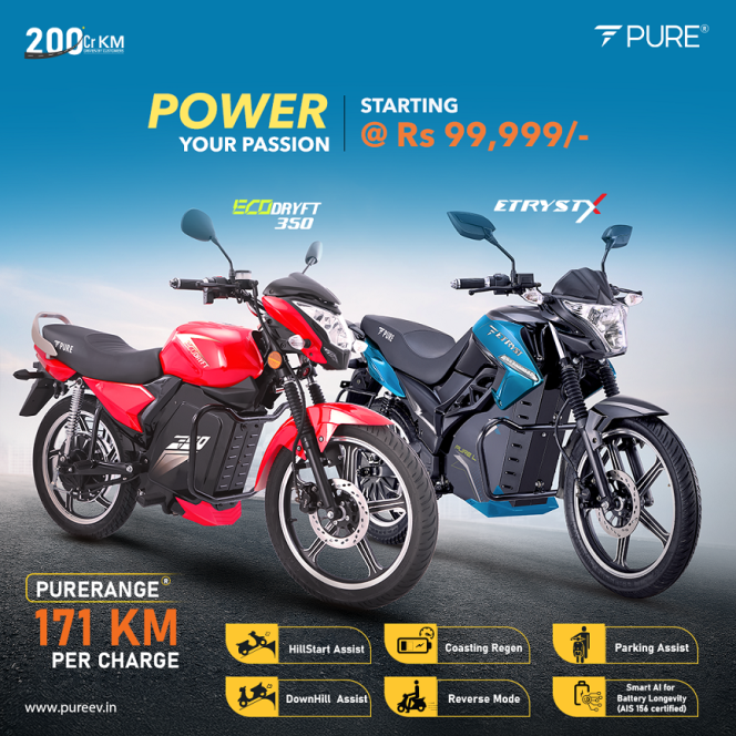 Pure EV Offers INR 20,000 Festive Discount On Ecodryft And Etryst X Motorcycles