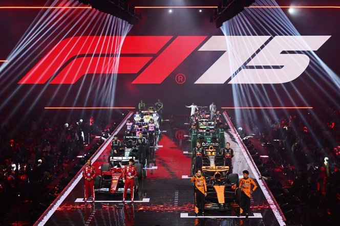 F1 Season Launch 2025, The O2, Formula 1, Stefano Domenicali, Machine Gun Kelly, Alpine, Aston Martin, Ferrari, Haas, Kick Sauber, McLaren, Mercedes, Racing Bulls, Red Bull, Williams, Jack Whitehall, Kane Brown, Take That, Idris Elba, Gordon Ramsay, Jerry Bruckheimer