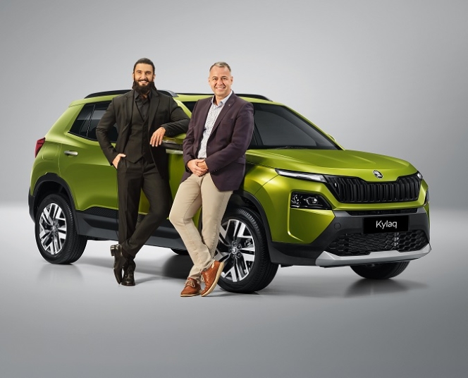 Ranveer Singh and Petr Janeba with Skoda Kylaq