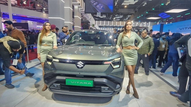 Maruti Suzuki's eBorn SUV, the e VITARA, at the Bharat Mobility Global Expo 2025