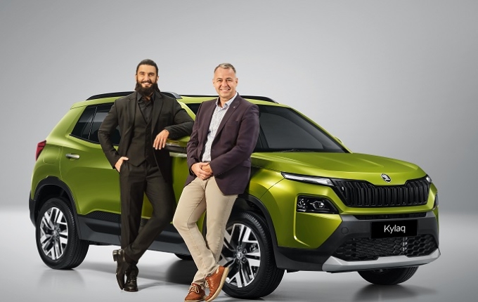 Ranveer Singh and Petr Janeba with Skoda Kylaq